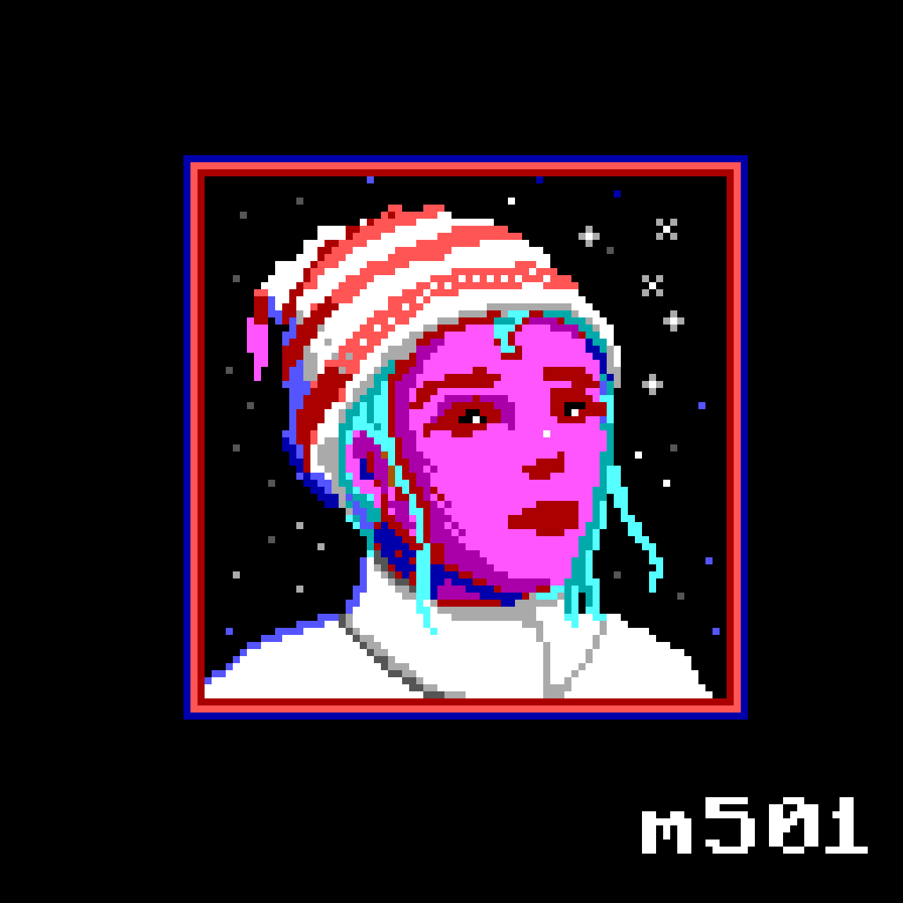 Pixel art illustration of a girl in a winter beanie - the palette is ega